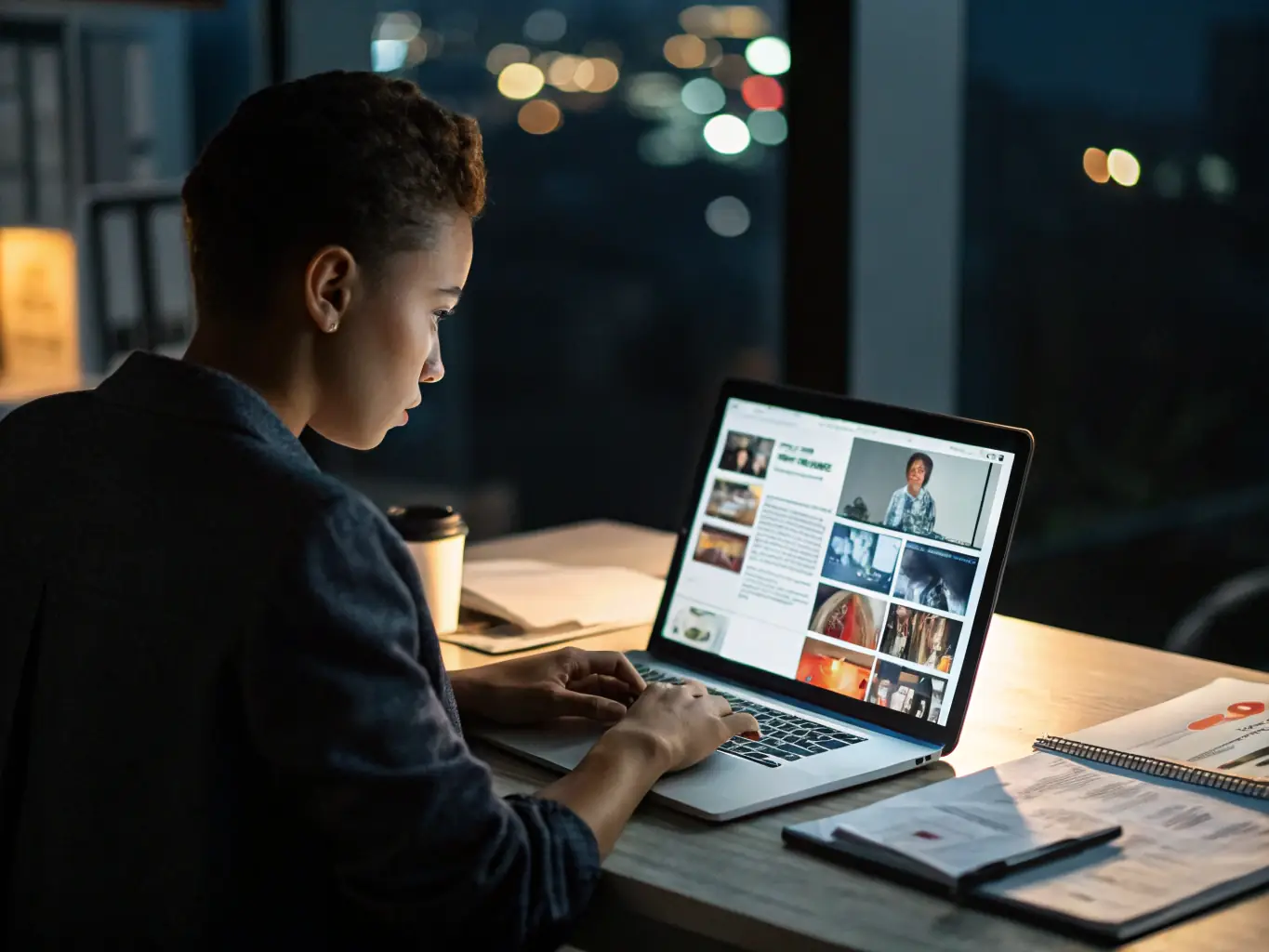 A social media manager is creating engaging content for a client's social media channels, focusing on visual appeal and audience interaction.