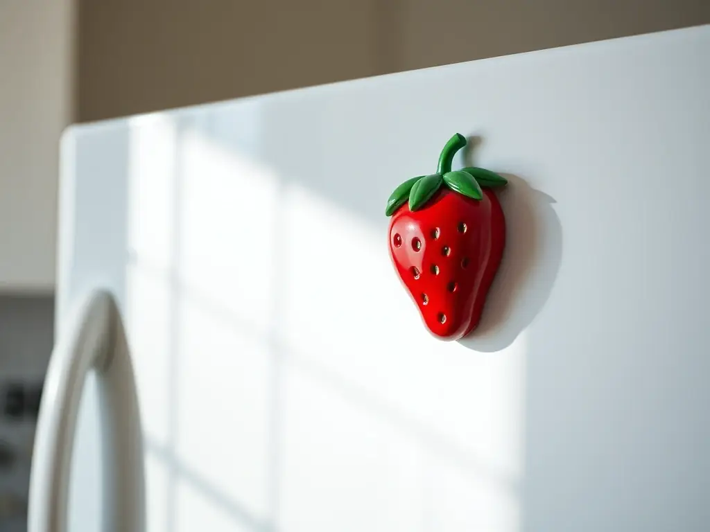 A colorful and fun photo magnet featuring a family vacation photo, displayed on a refrigerator, illustrating the personalized and memorable nature of photo magnet printing.